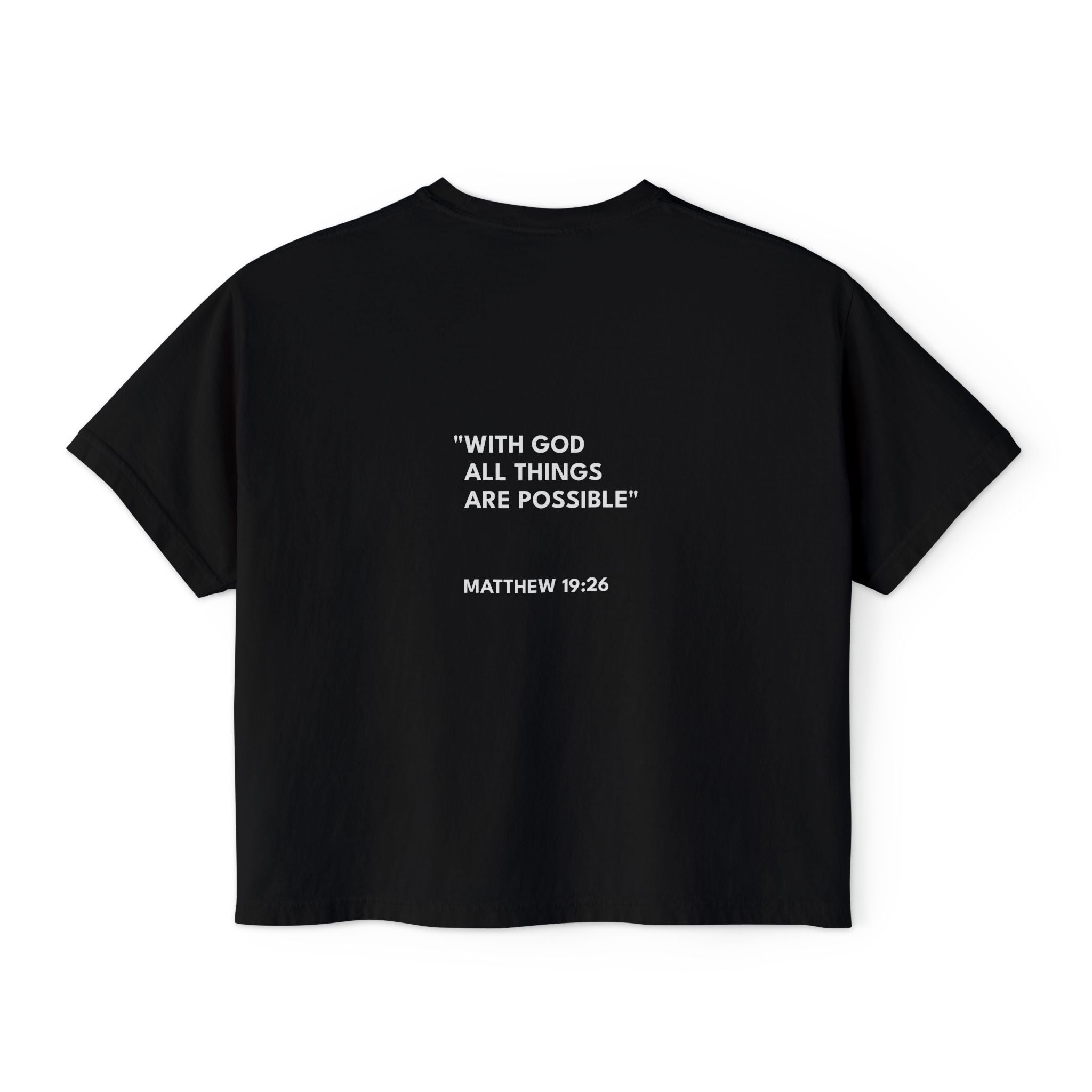 Matthew 19:26 Women's Boxy Tee/Text Logo