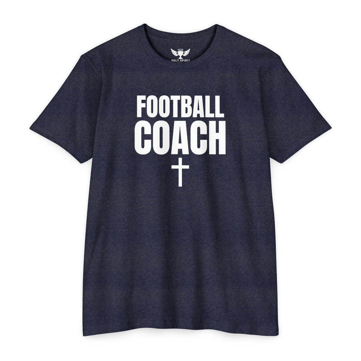 Football Coach T-Shirt — Personalized Back Name & Number, Christian Cross Design
