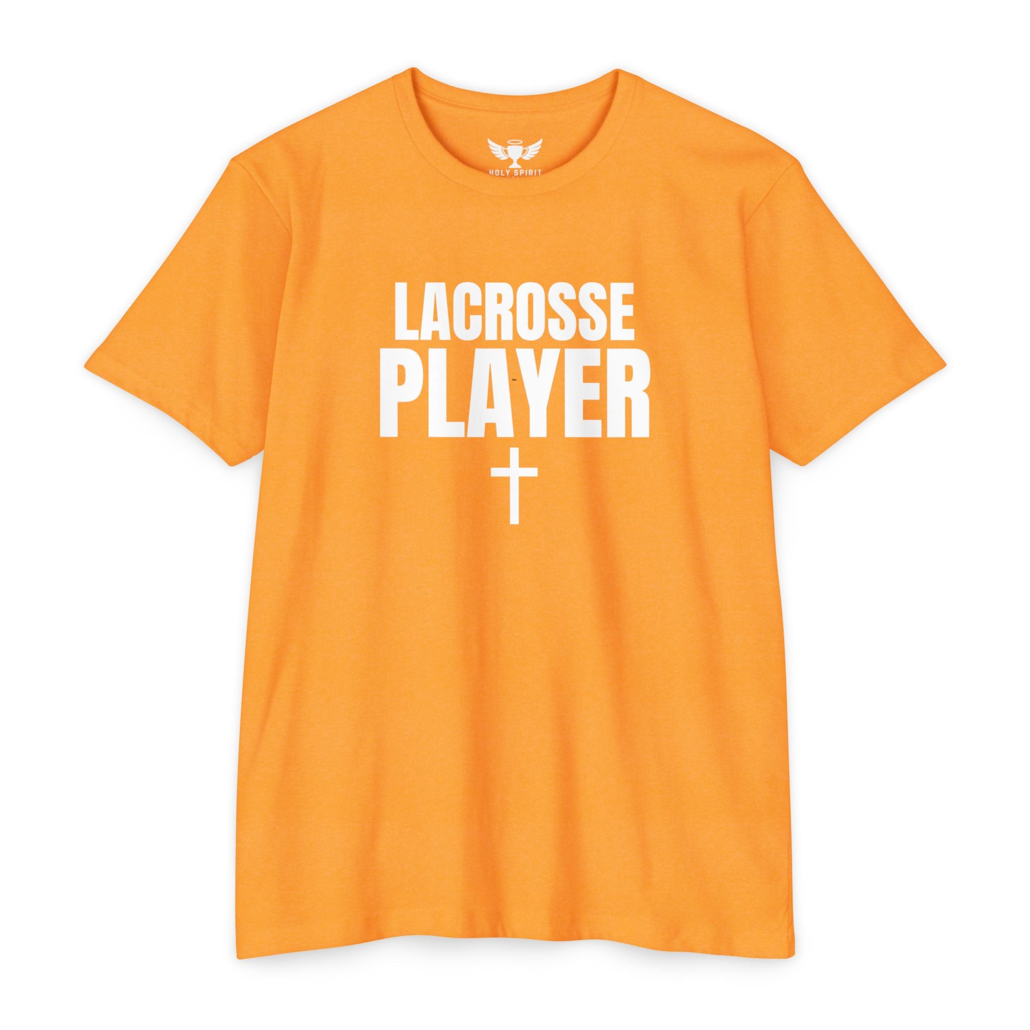 Lacrosse Player T‑Shirt with Cross — Custom Name & Number