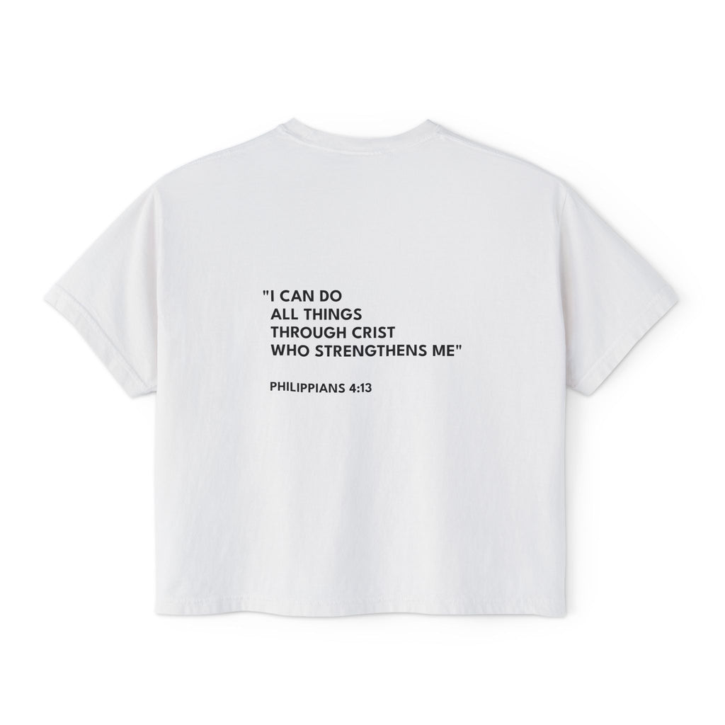 Philippians 4:13 Women's Boxy Tee/Text Logo