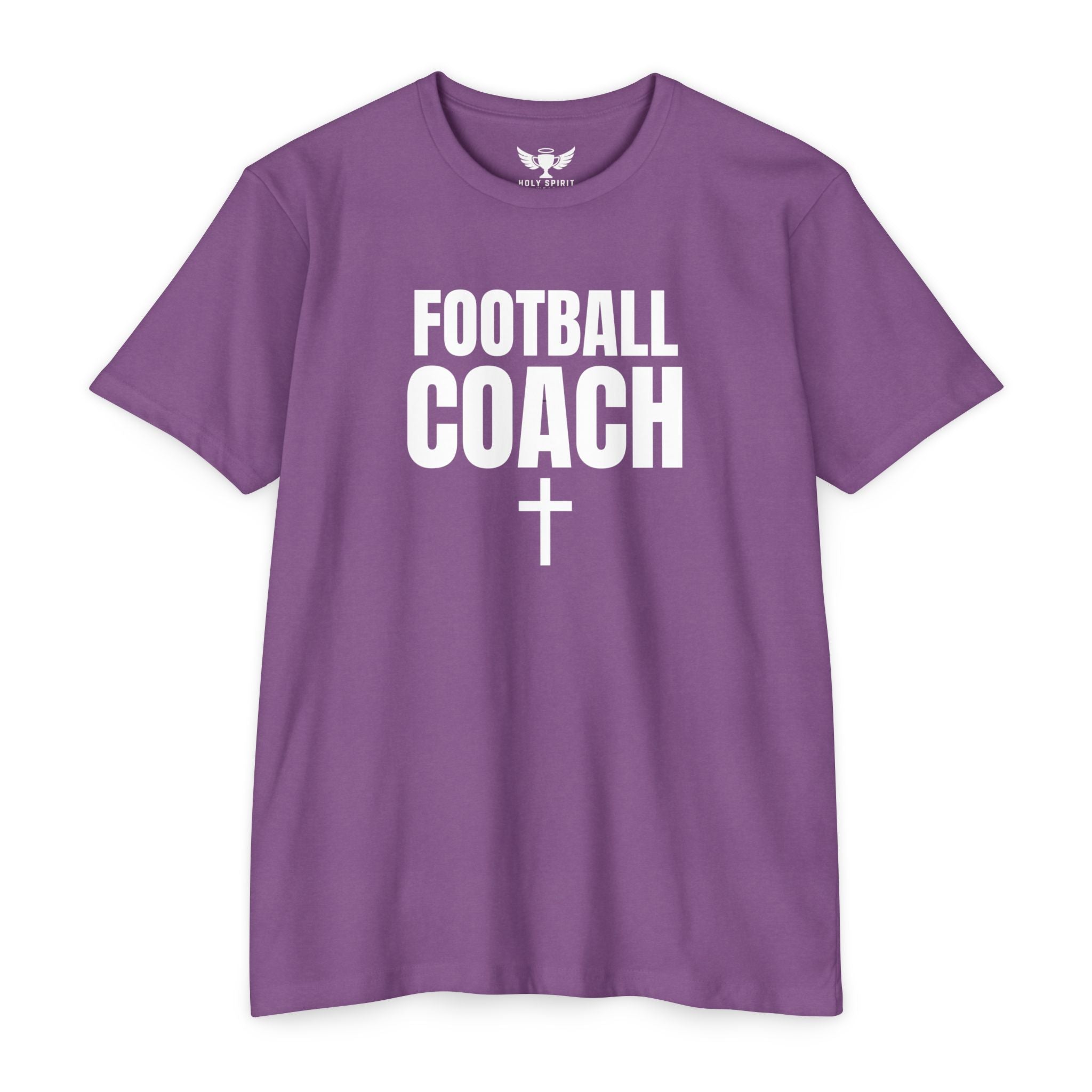 Football Coach T-Shirt — Personalized Back Name & Number, Christian Cross Design