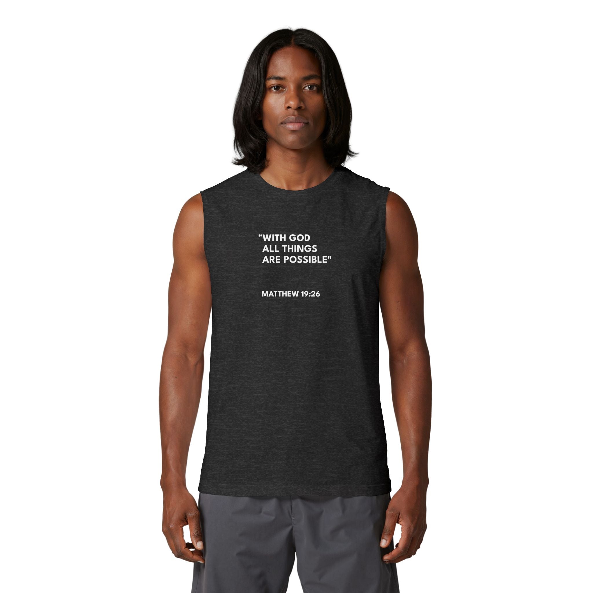 Unisex Muscle Tank Matthew 19:26 Text Logo