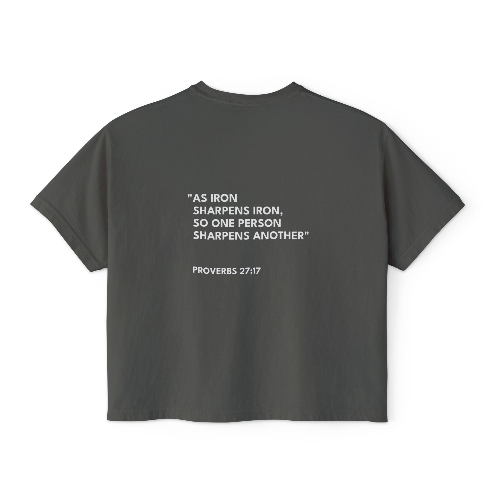Proverbs 27:17 Women's Boxy Tee/Text Logo