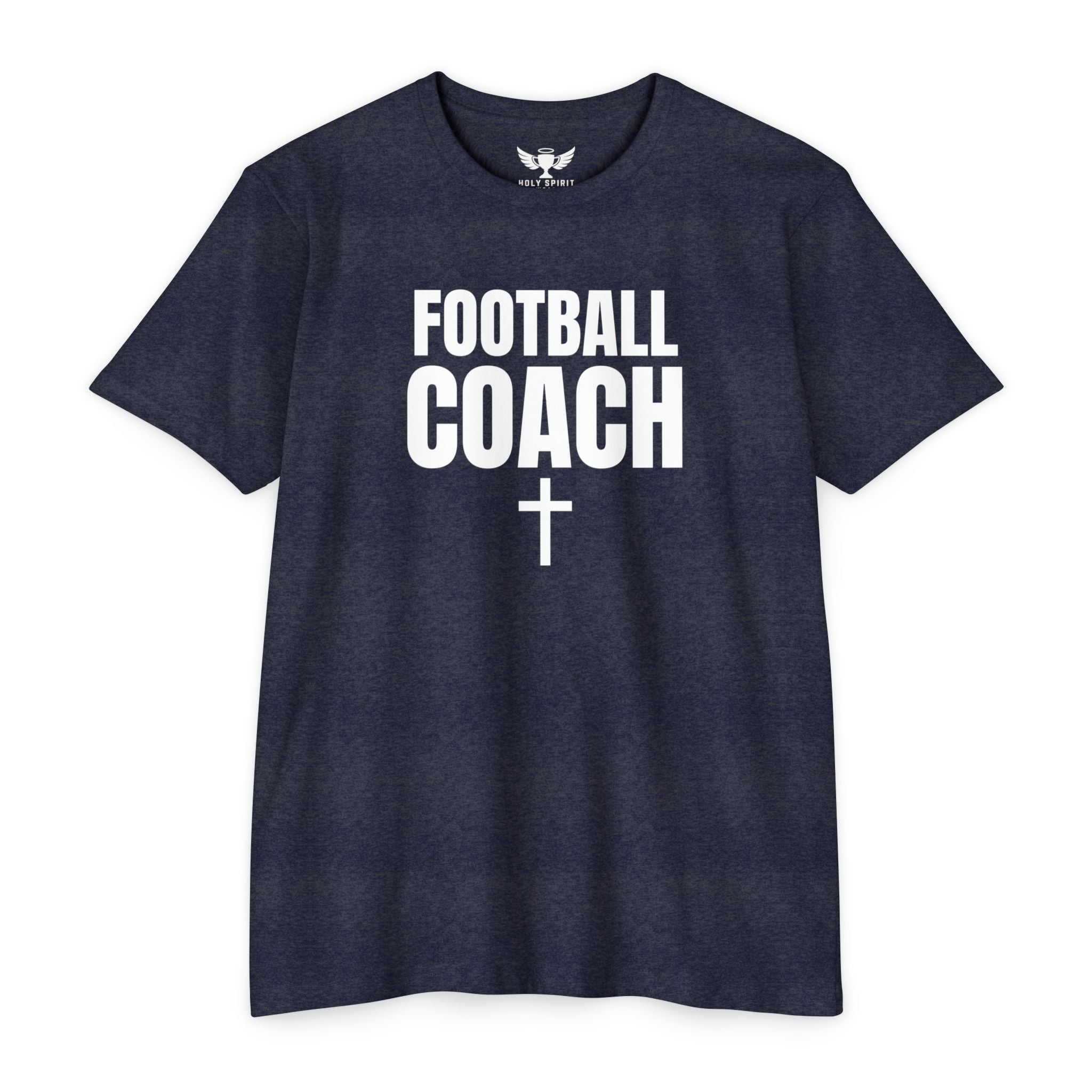 Football Coach T-Shirt — Personalized Back Name & Number, Christian Cross Design