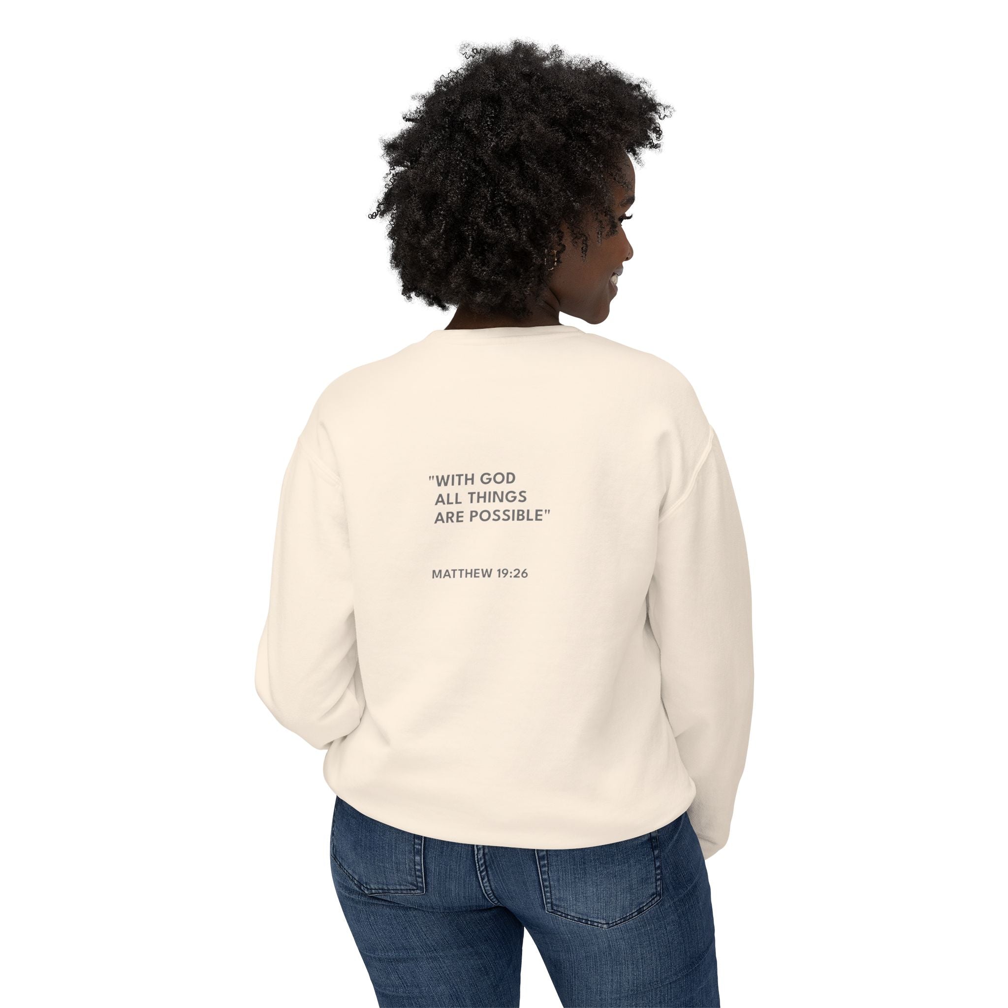 Matthew 19:26 Text Logo Crewneck Sweatshirt