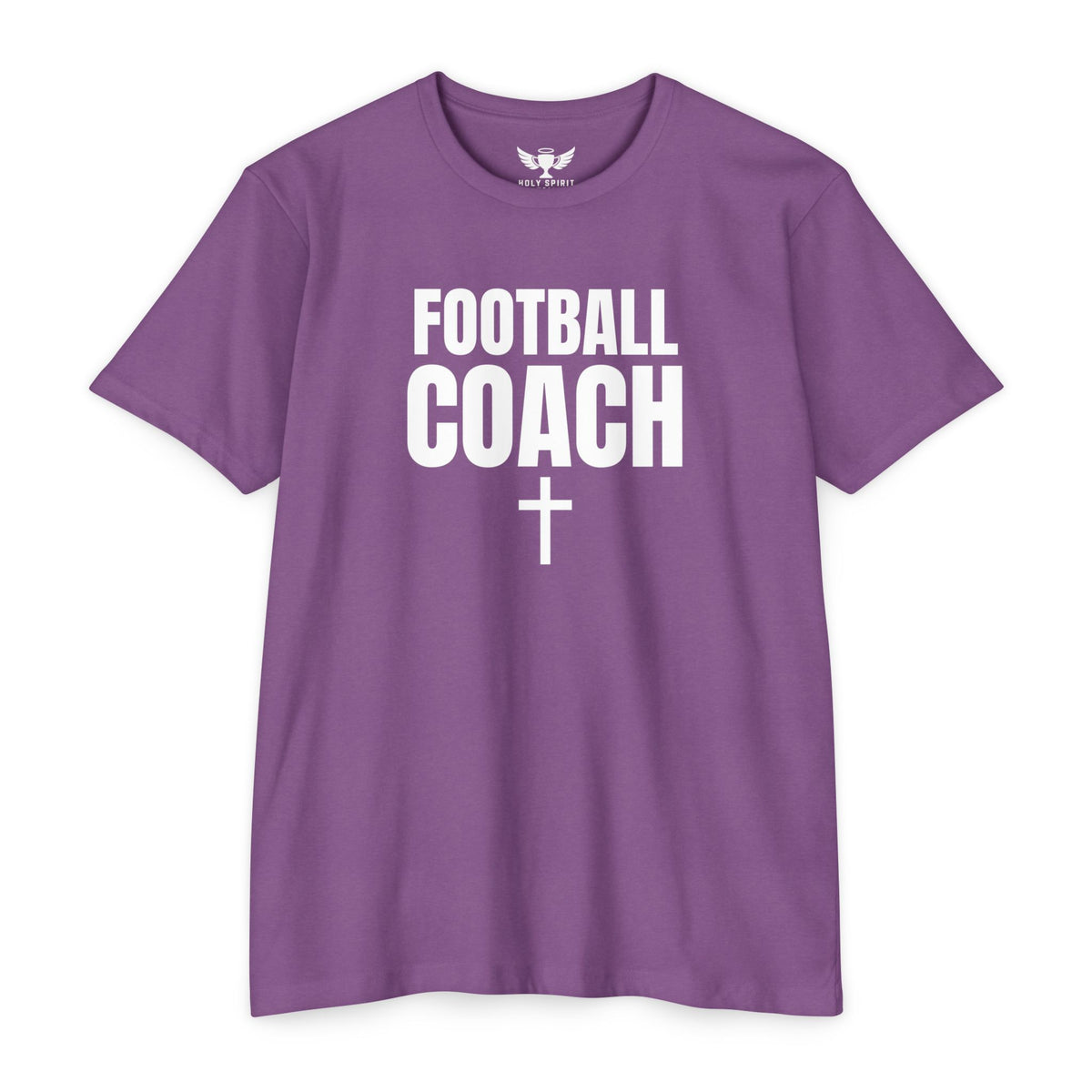 Football Coach T-Shirt — Personalized Back Name & Number, Christian Cross Design