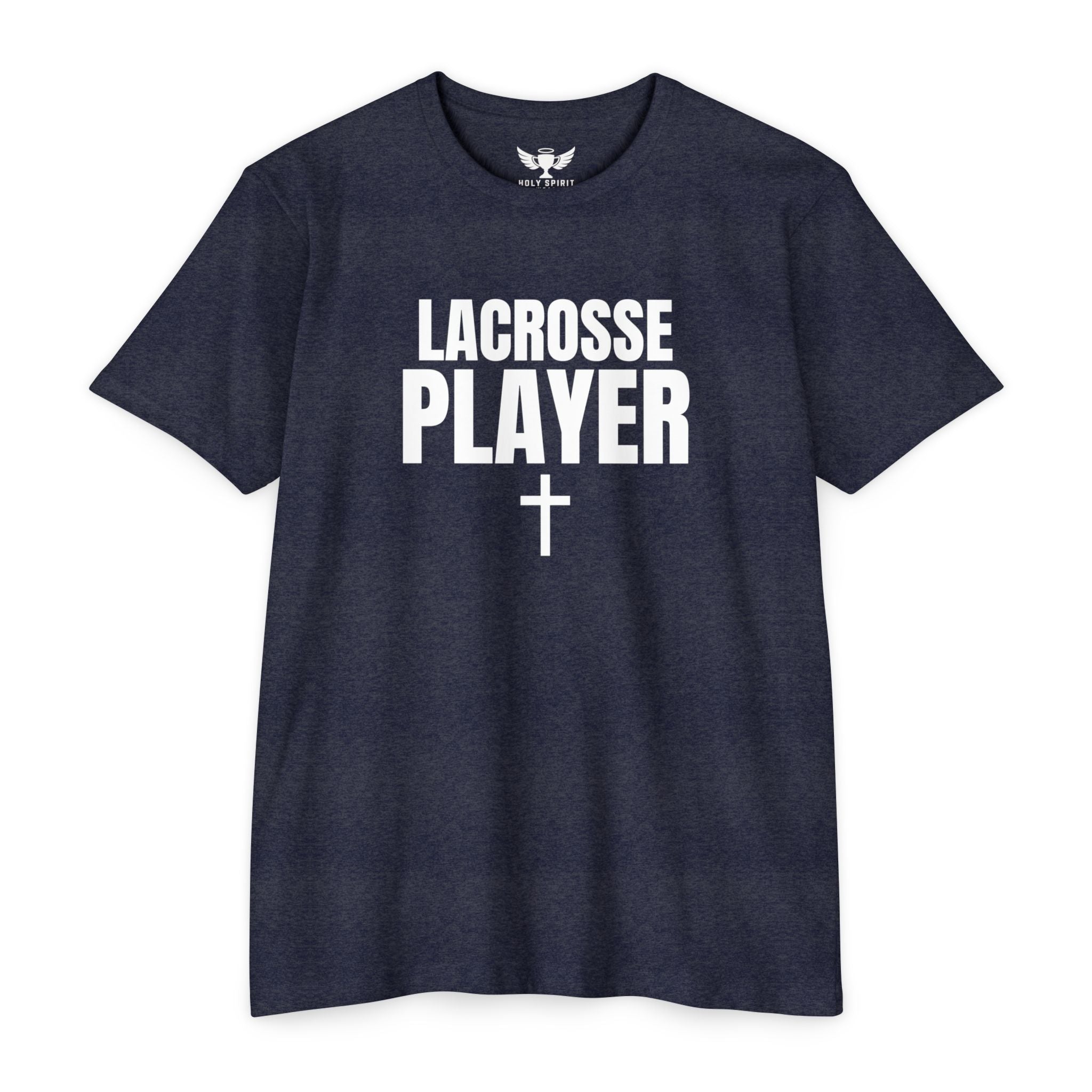Lacrosse Player T‑Shirt with Cross — Custom Name & Number