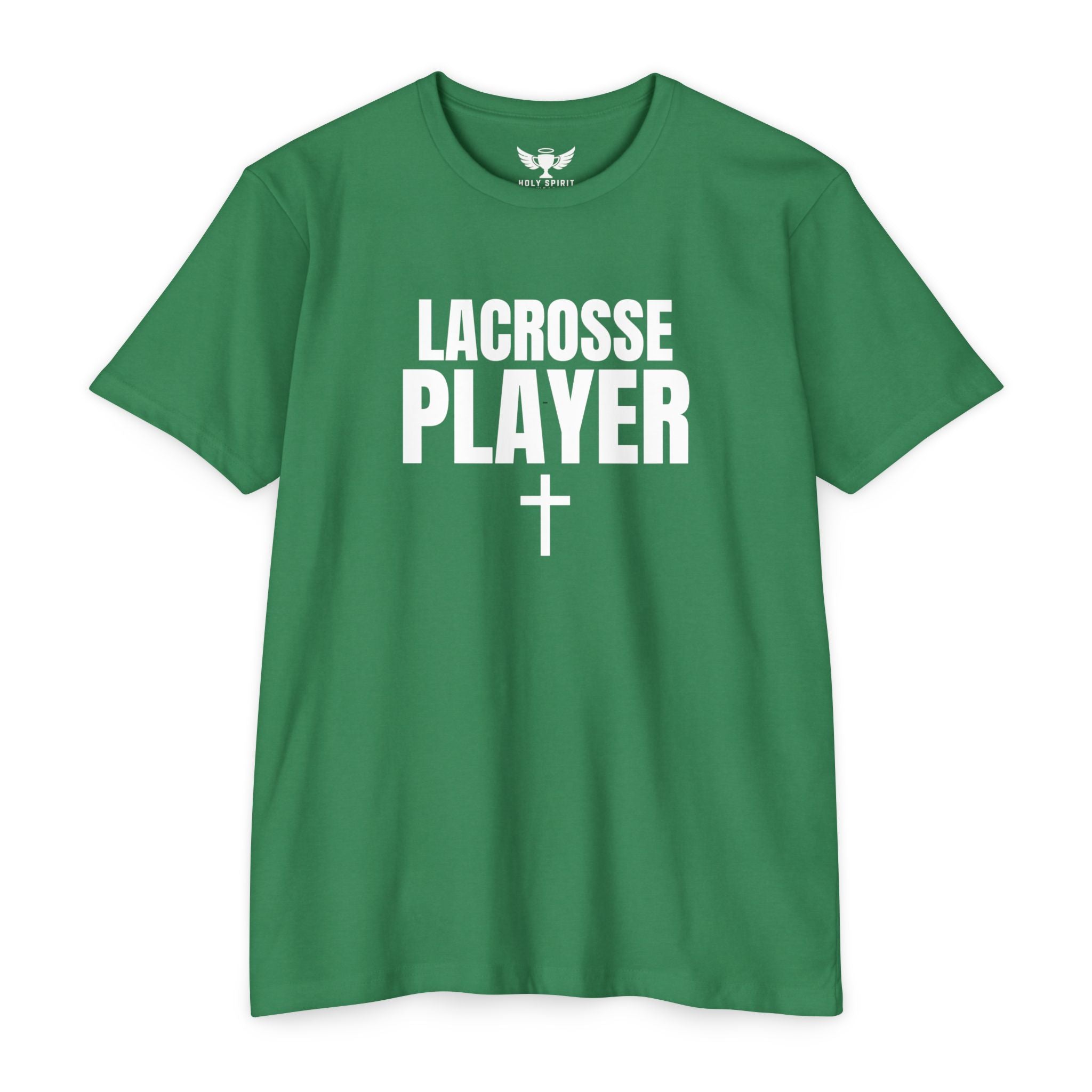 Lacrosse Player T‑Shirt with Cross — Custom Name & Number
