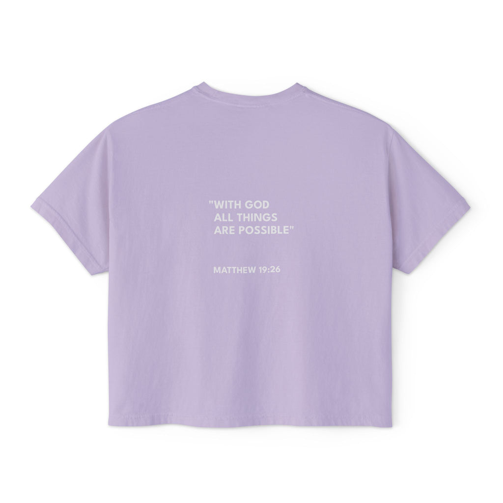 Matthew 19:26 Women's Boxy Tee/Text Logo