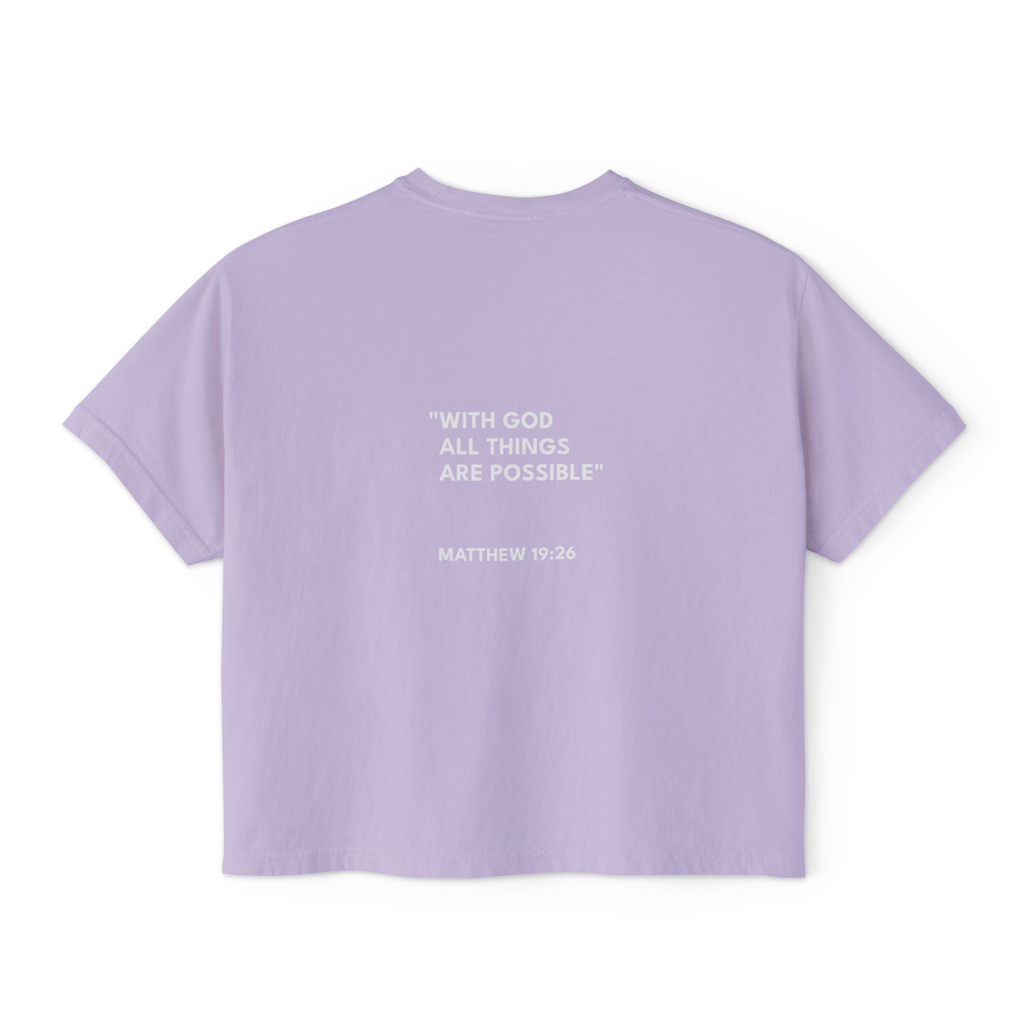 Matthew 19:26 Women's Boxy Tee/Text Logo