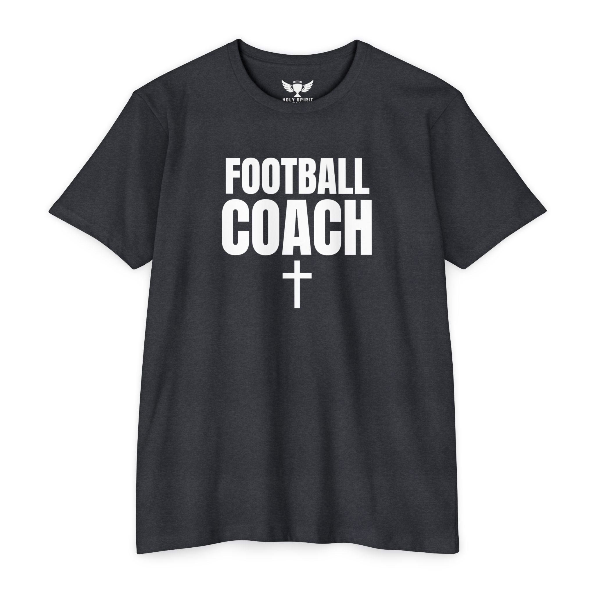 Football Coach T-Shirt — Personalized Back Name & Number, Christian Cross Design
