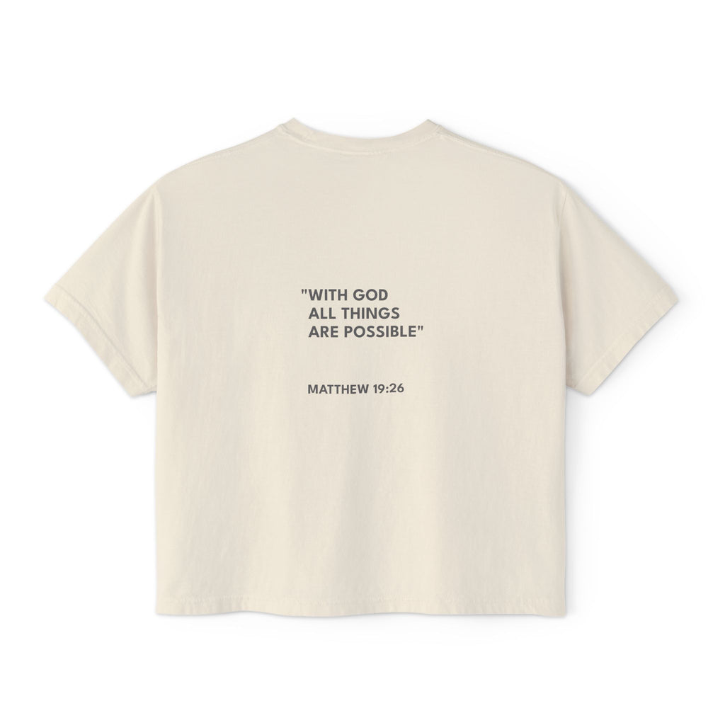 Matthew 19:26 Women's Boxy Tee/Text Logo