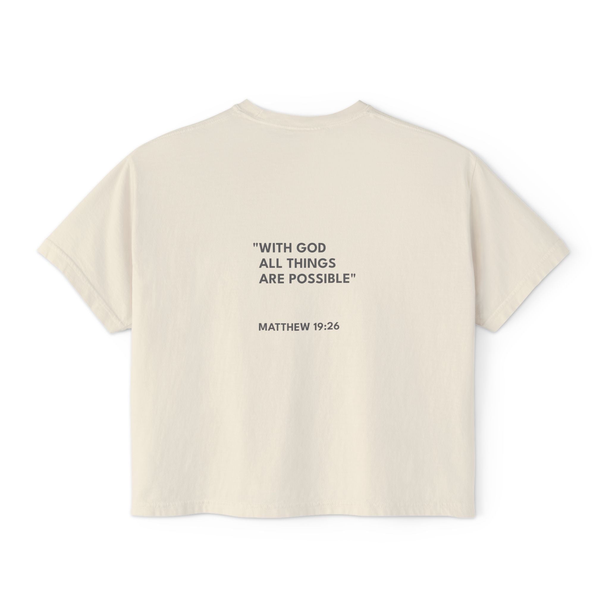 Matthew 19:26 Women's Boxy Tee/Text Logo