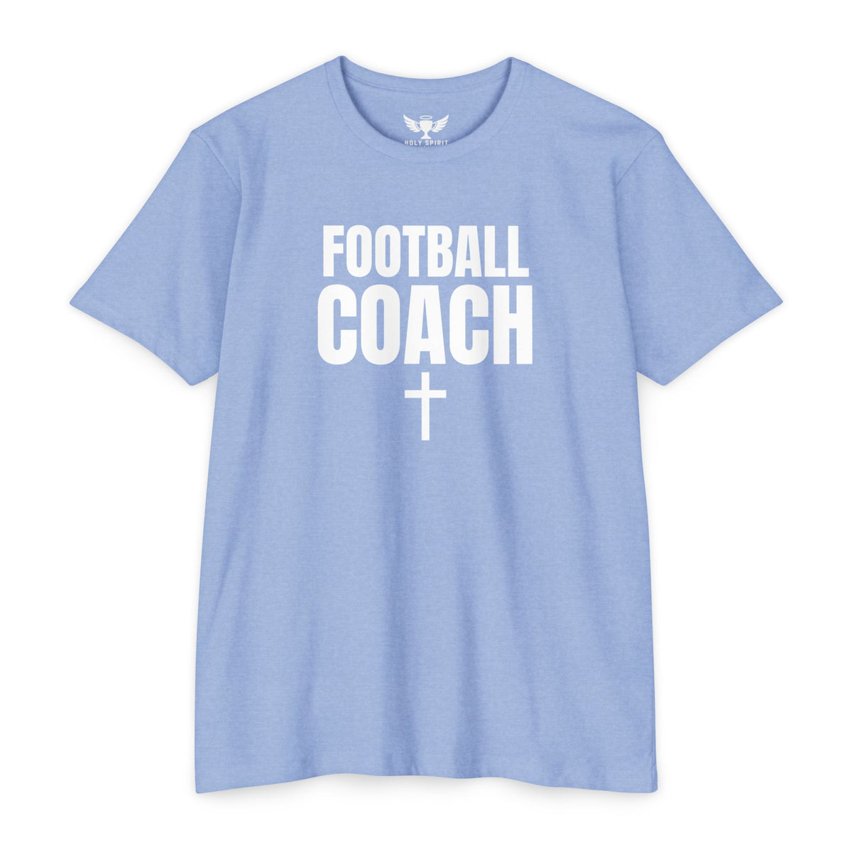 Football Coach T-Shirt — Personalized Back Name & Number, Christian Cross Design