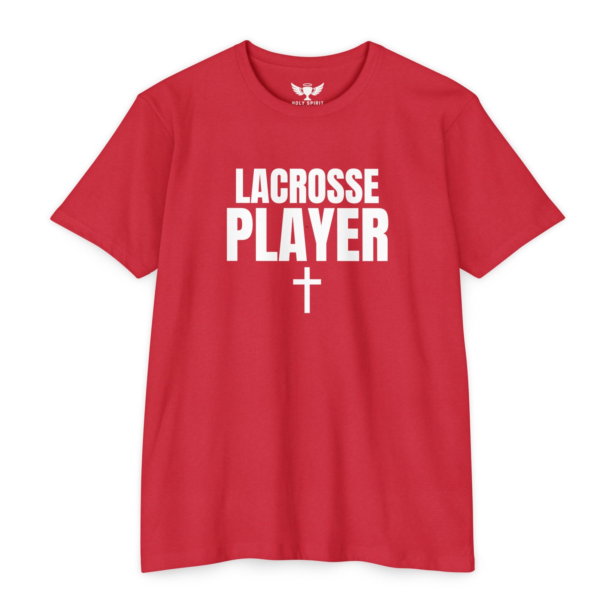 Lacrosse Player T‑Shirt with Cross — Custom Name & Number