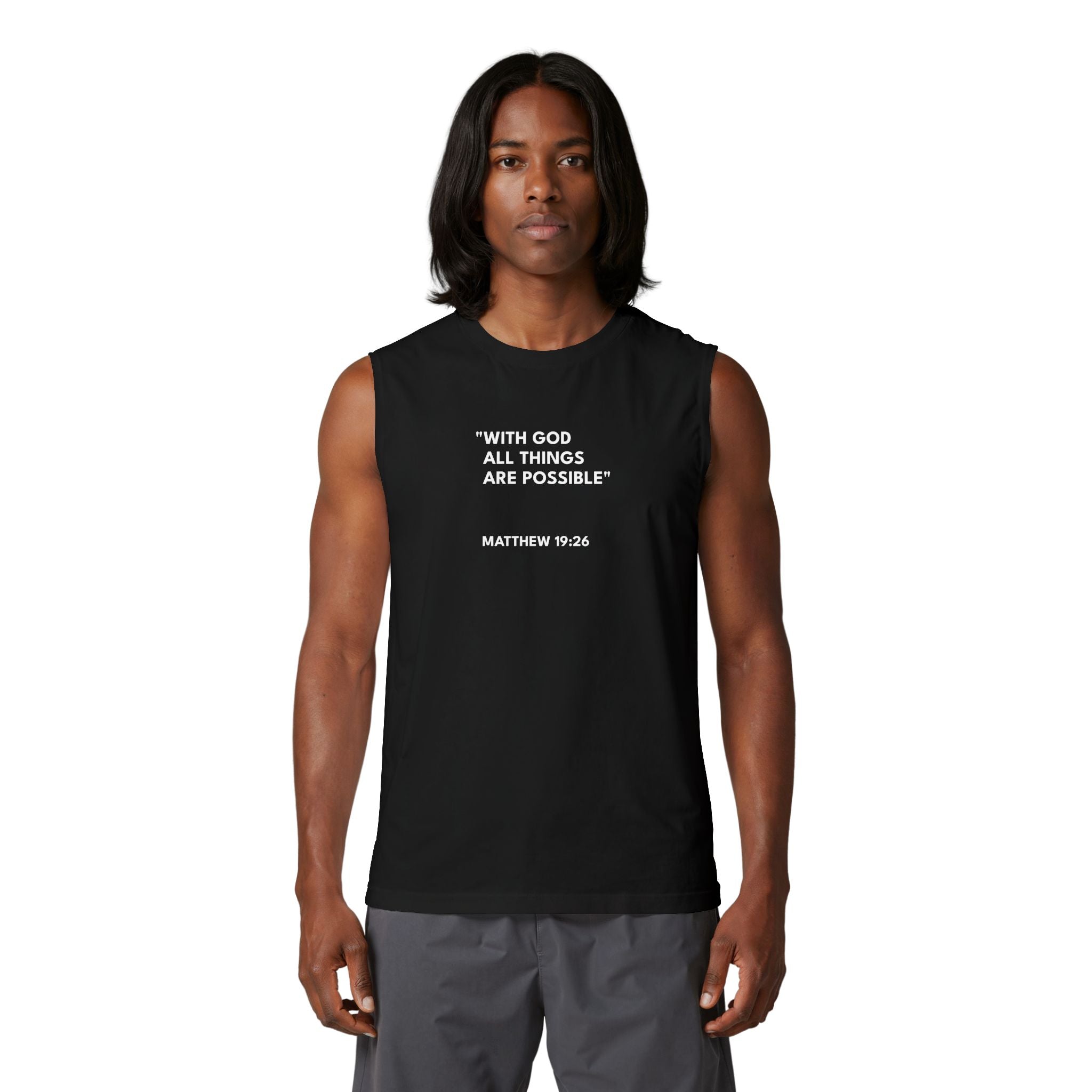 Unisex Muscle Tank Matthew 19:26 Text Logo