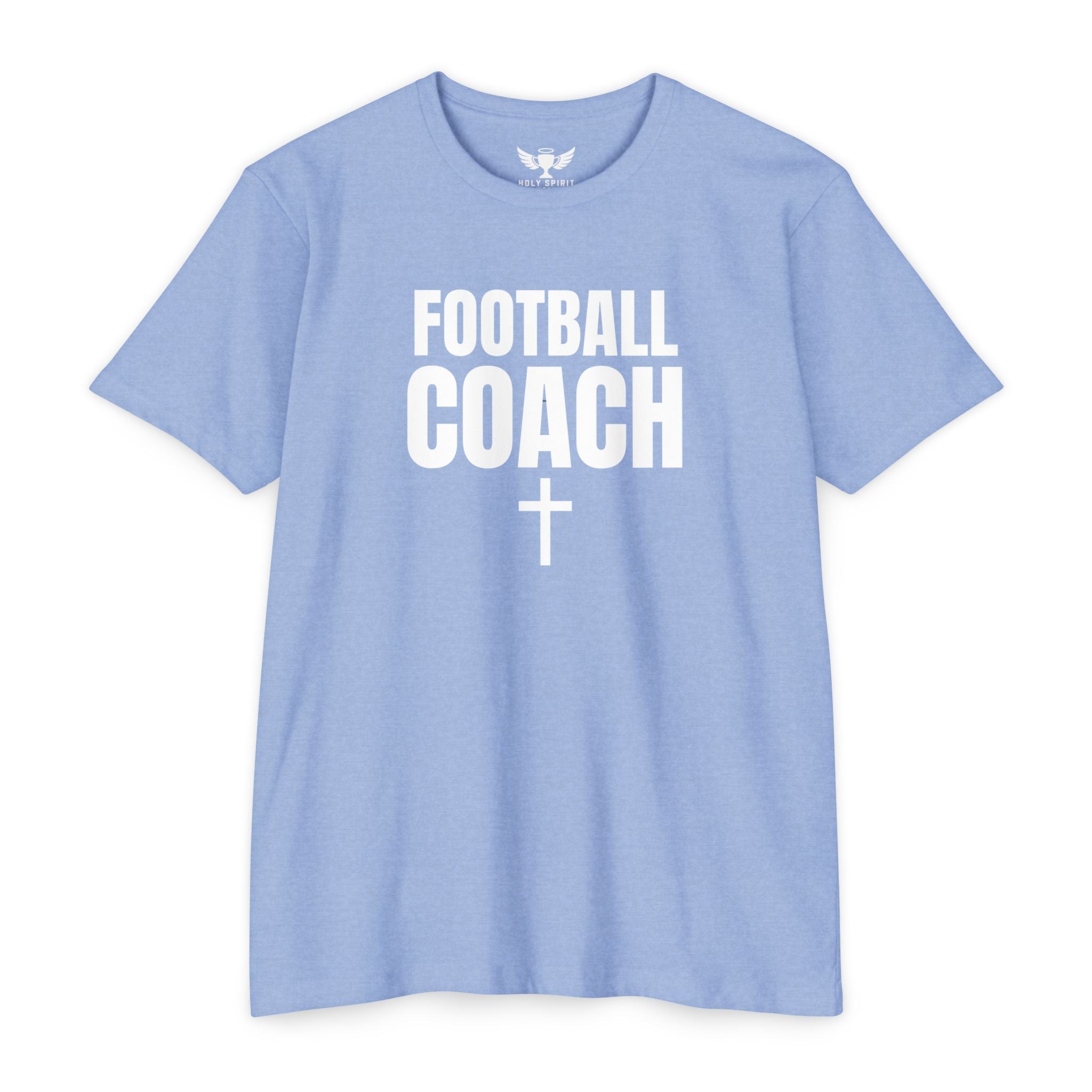 Football Coach T-Shirt — Personalized Back Name & Number, Christian Cross Design