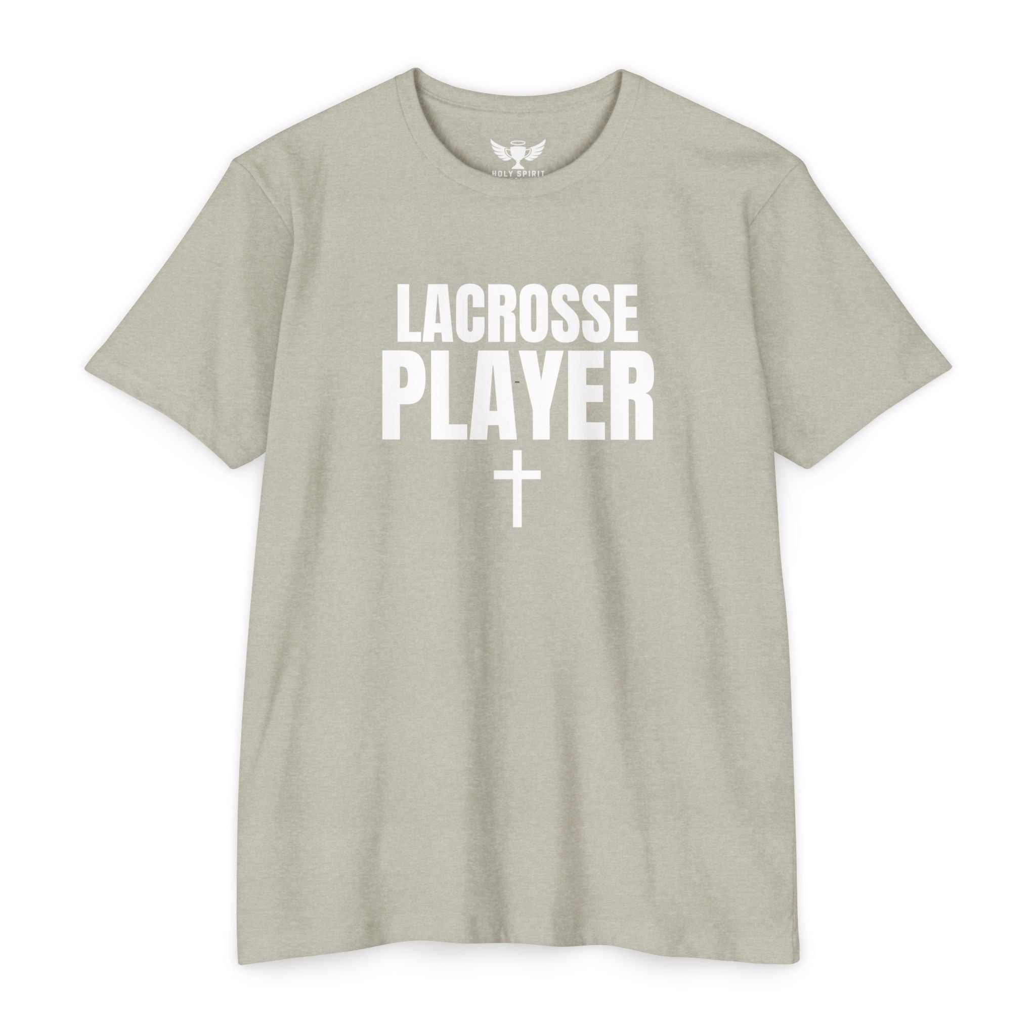 Lacrosse Player T‑Shirt with Cross — Custom Name & Number