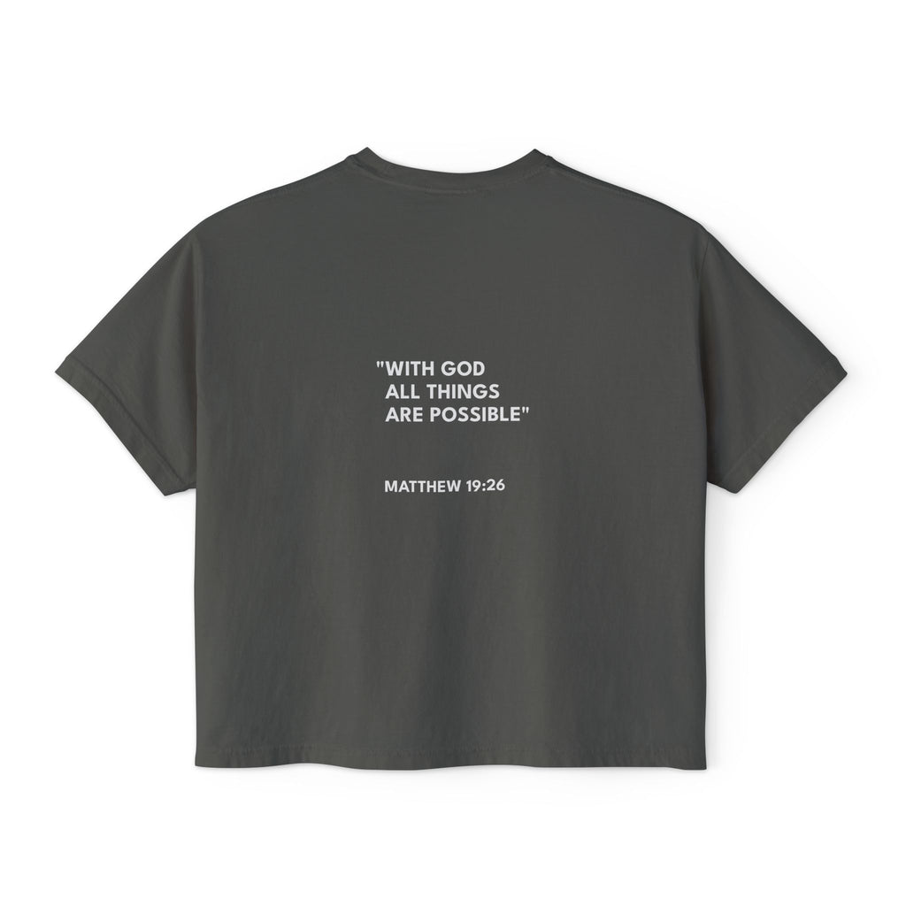 Matthew 19:26 Women's Logo Boxy Tee