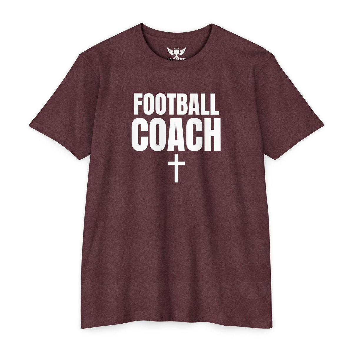 Football Coach T-Shirt — Personalized Back Name & Number, Christian Cross Design