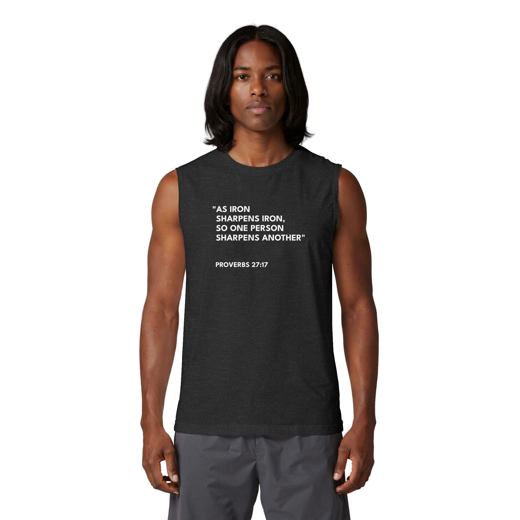 Proverbs 27:17 Unisex Muscle Tank Text Logo