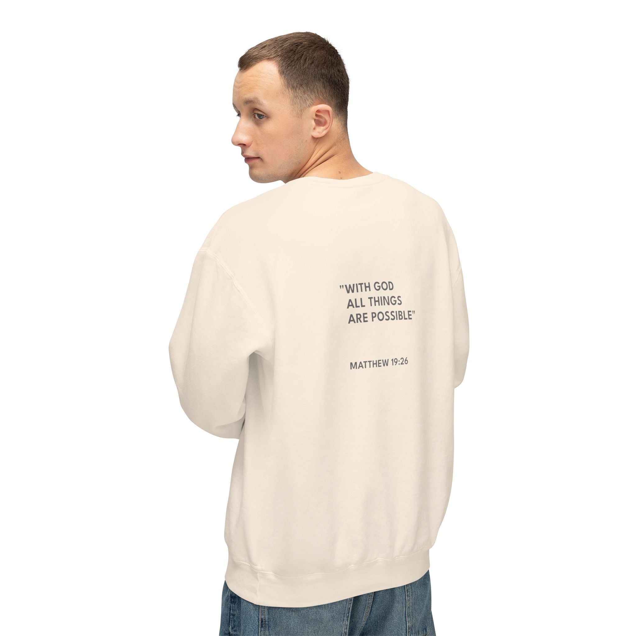 Matthew 19:26 Text Logo Crewneck Sweatshirt
