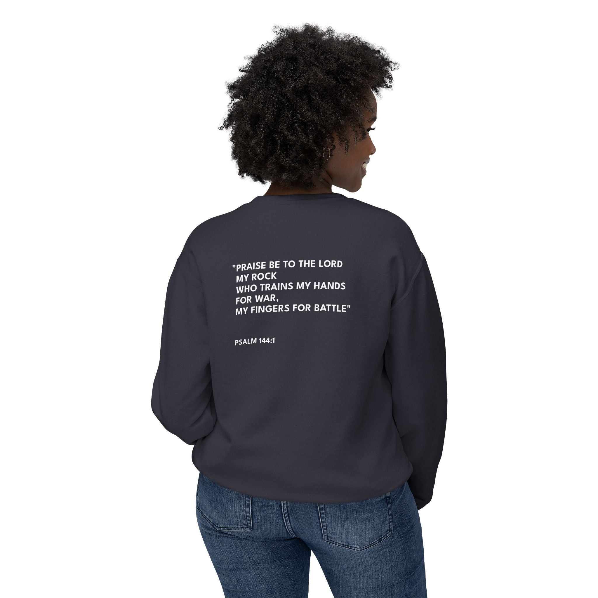 Psalm 144:1 Text Logo Crewneck Sweatshirt