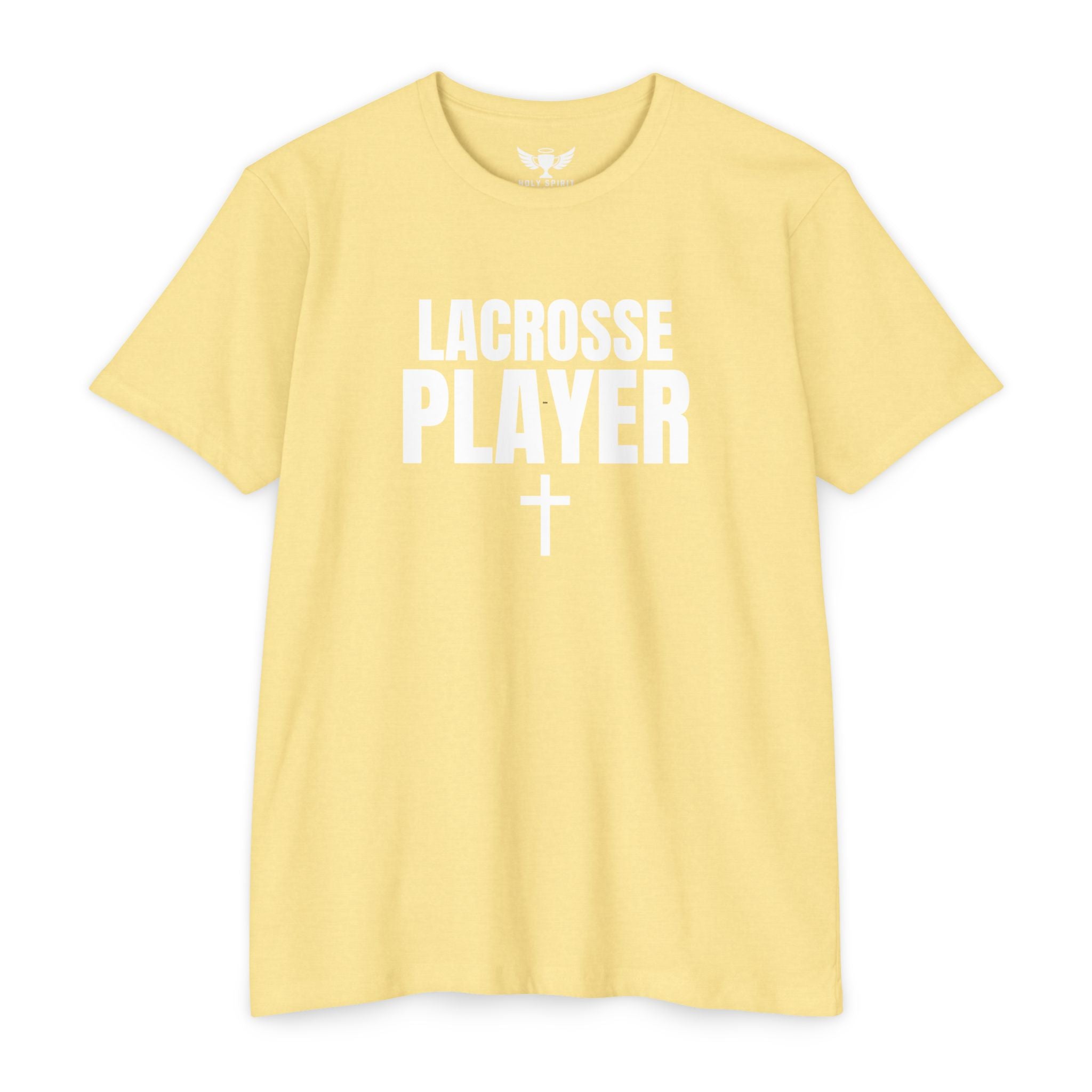 Lacrosse Player T‑Shirt with Cross — Custom Name & Number
