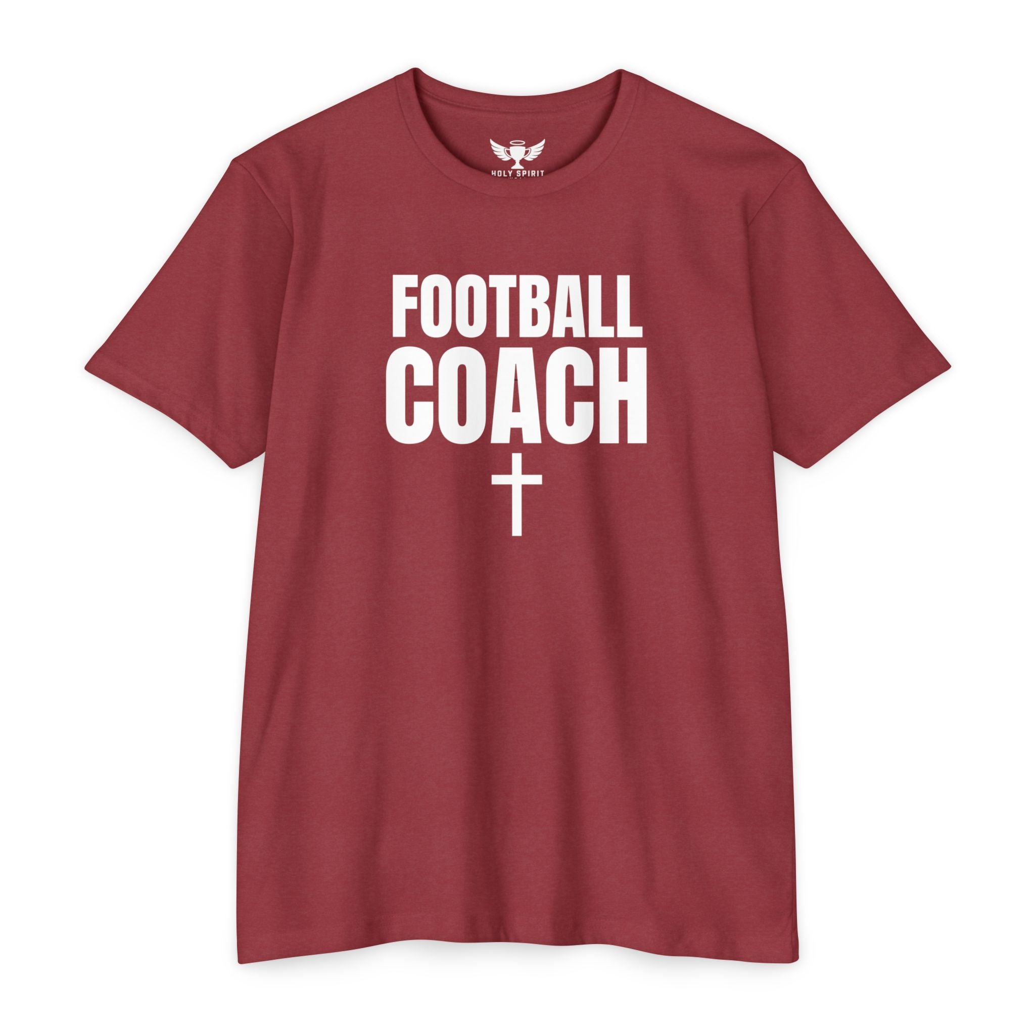 Football Coach T-Shirt — Personalized Back Name & Number, Christian Cross Design