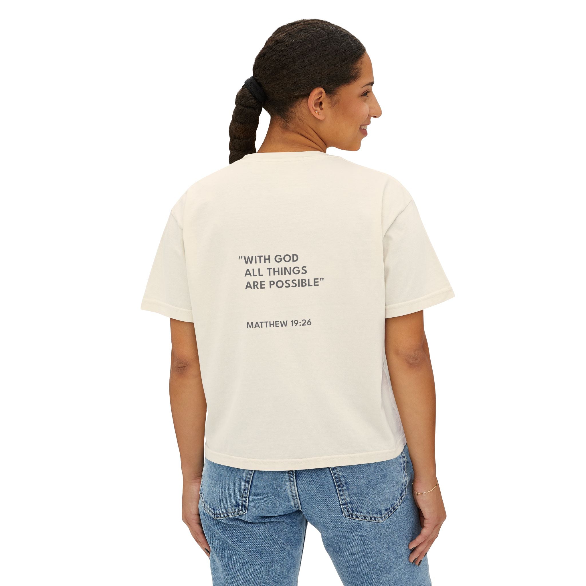 Matthew 19:26 Women's Logo Boxy Tee