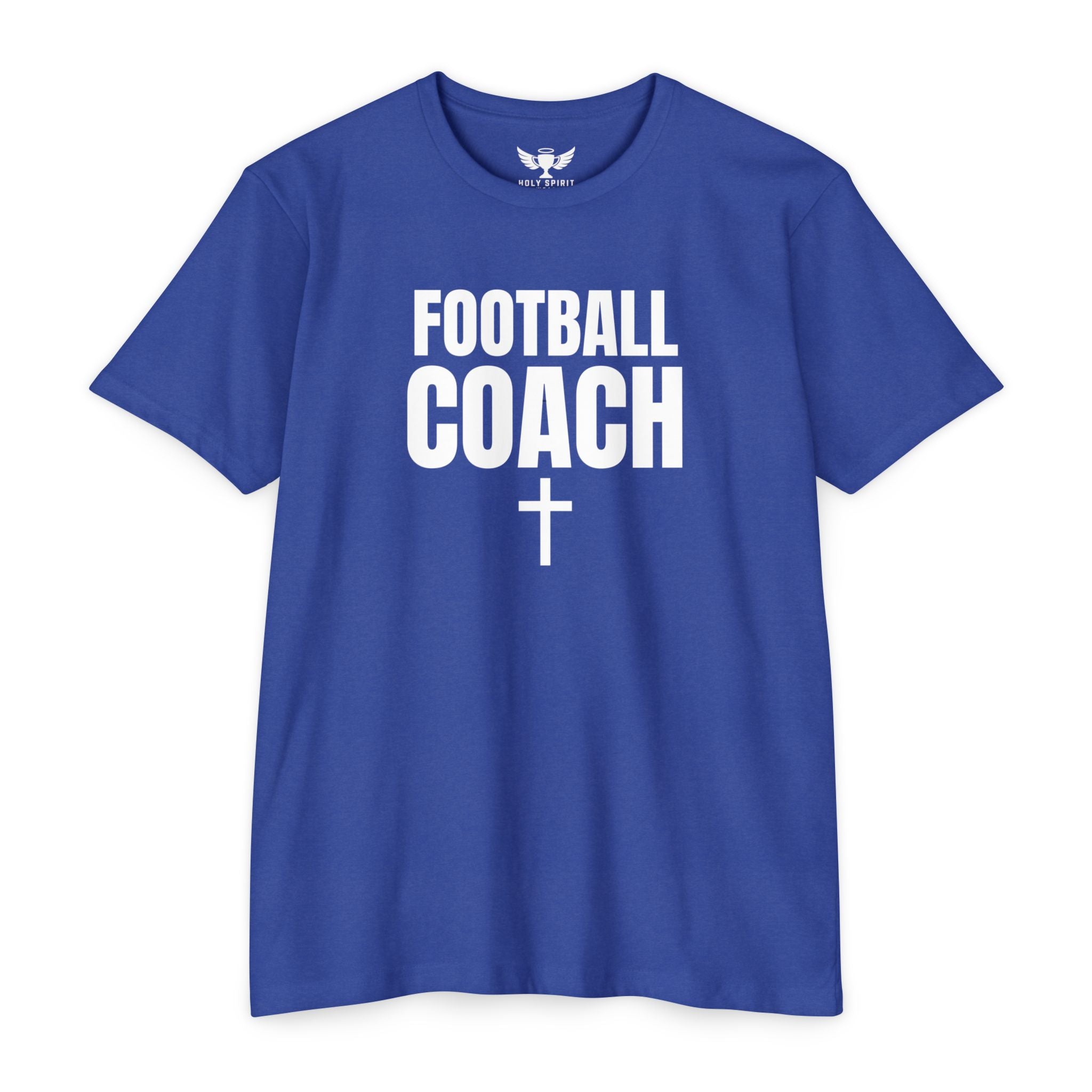Football Coach T-Shirt — Personalized Back Name & Number, Christian Cross Design