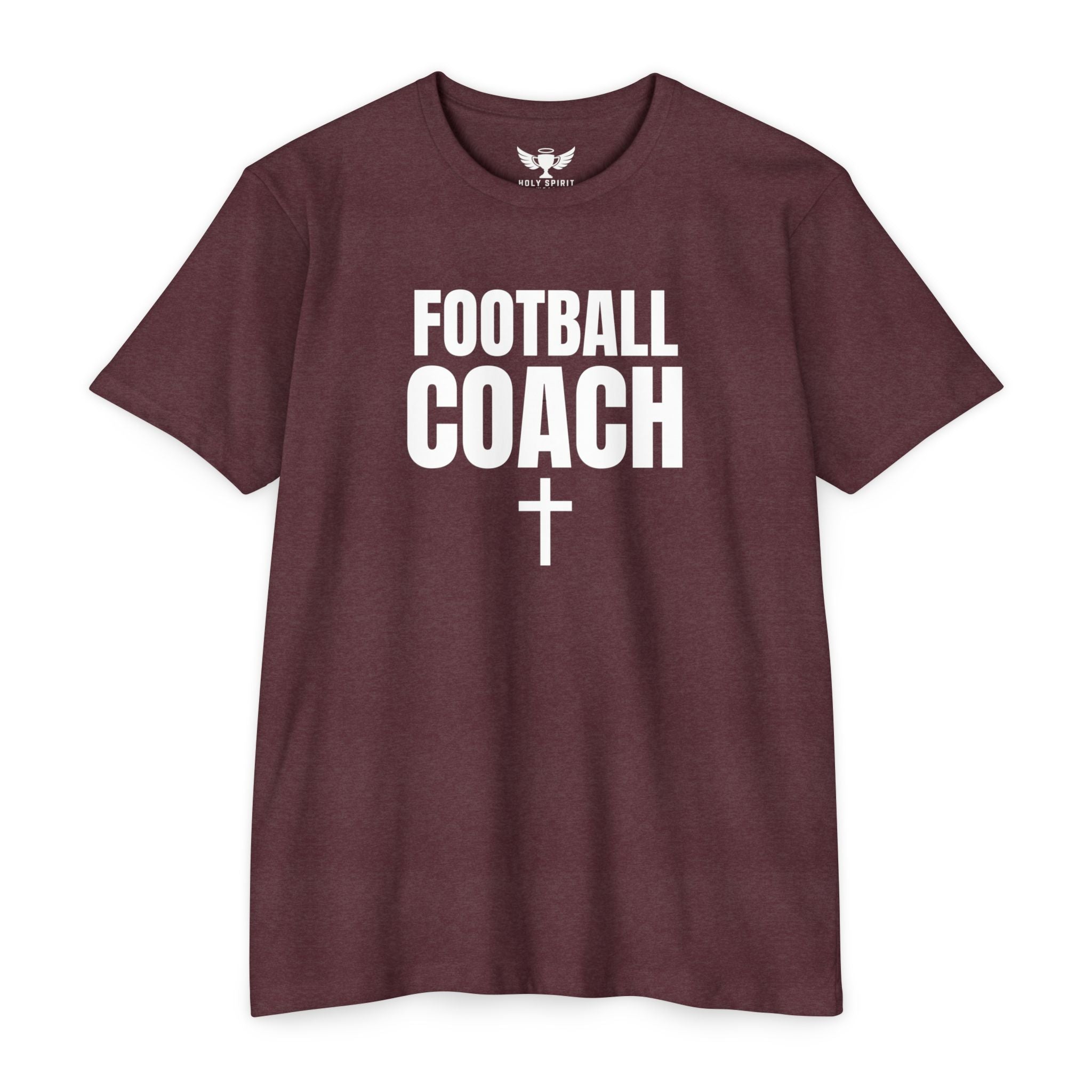 Football Coach T-Shirt — Personalized Back Name & Number, Christian Cross Design