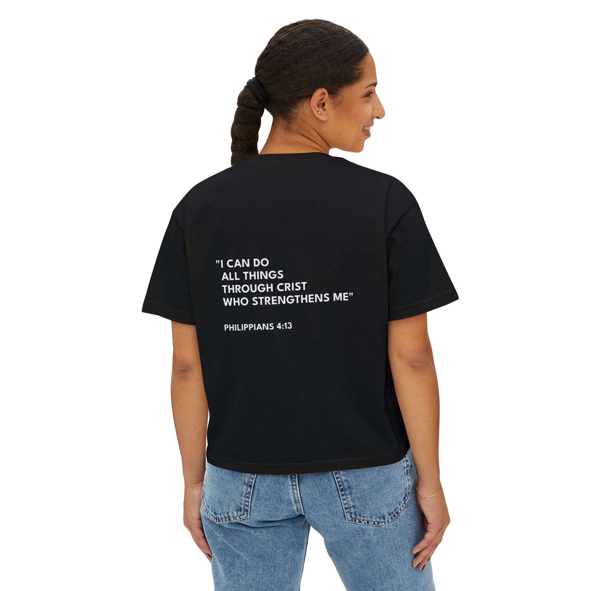 Philippians 4:13 Women's Boxy Tee/Text Logo