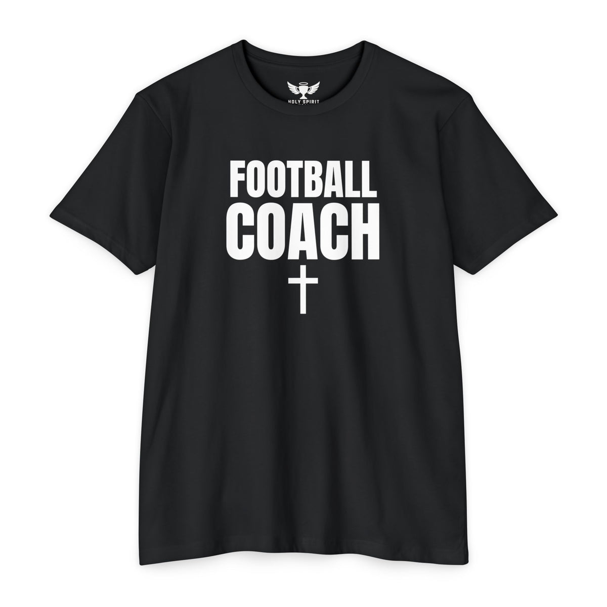 Football Coach T-Shirt — Personalized Back Name & Number, Christian Cross Design