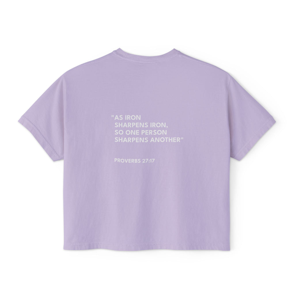 Proverbs 27:17 Women's Boxy Tee/Text Logo
