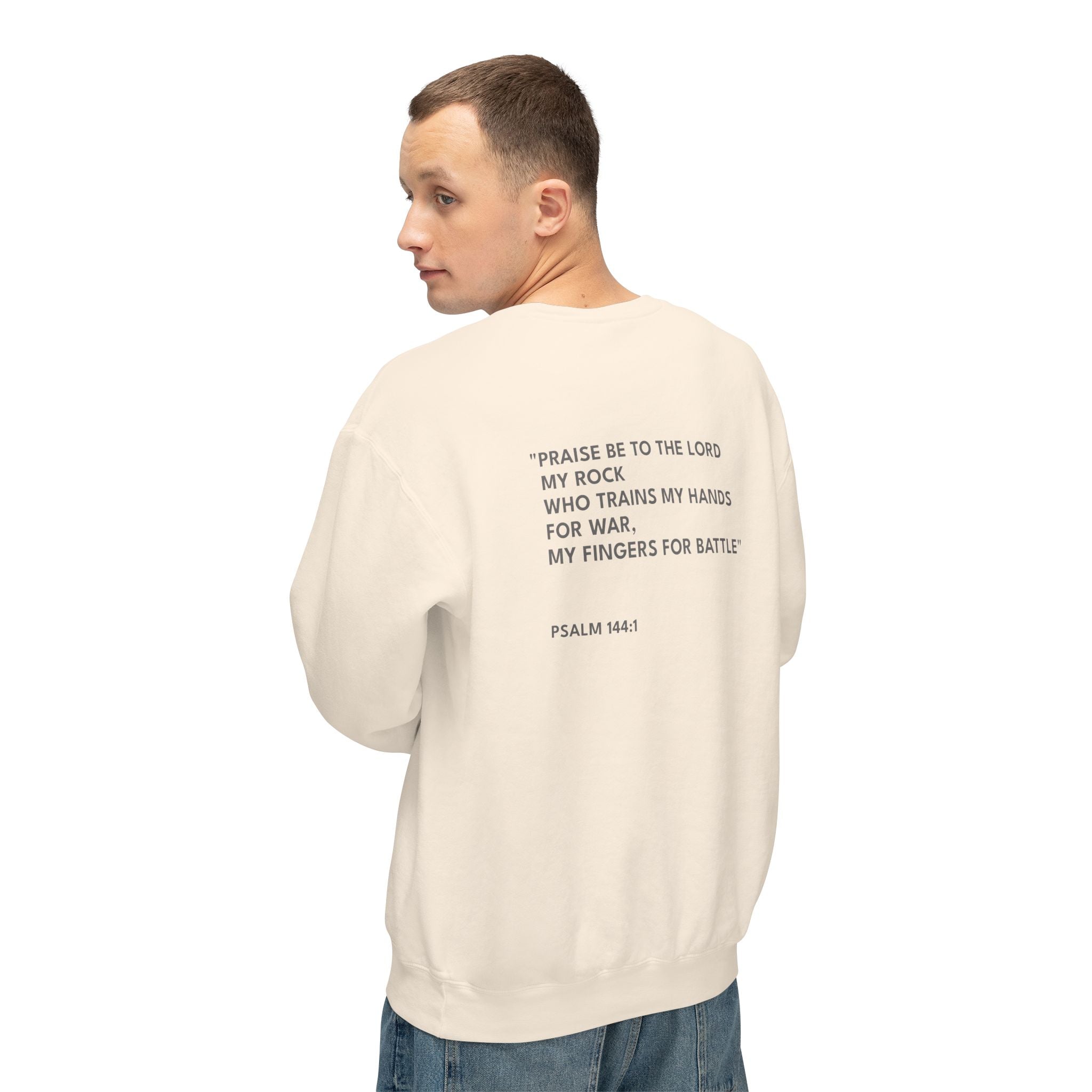 Psalm 144:1 Text Logo Crewneck Sweatshirt