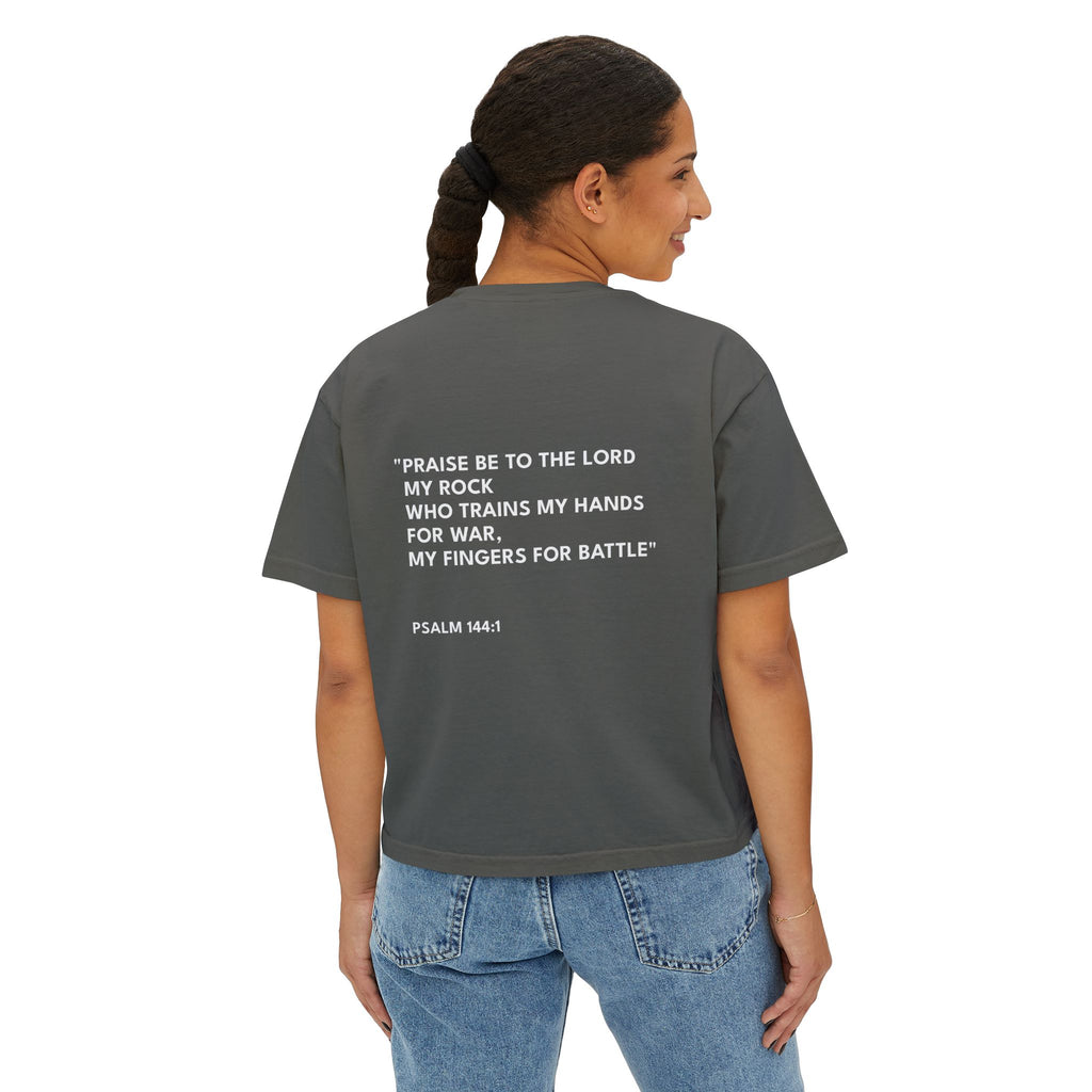 Psalm 144:1 Women's Boxy Tee/Text Logo