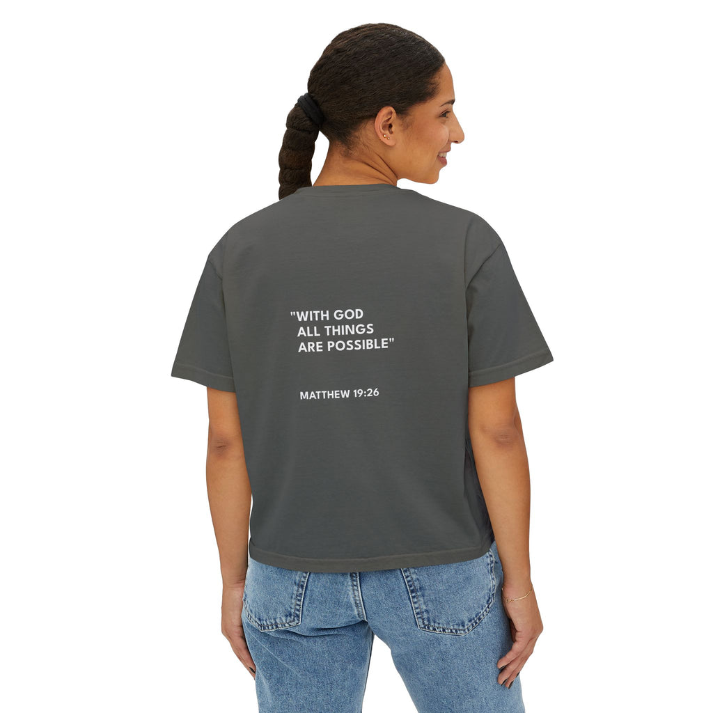 Matthew 19:26 Women's Boxy Tee/Text Logo