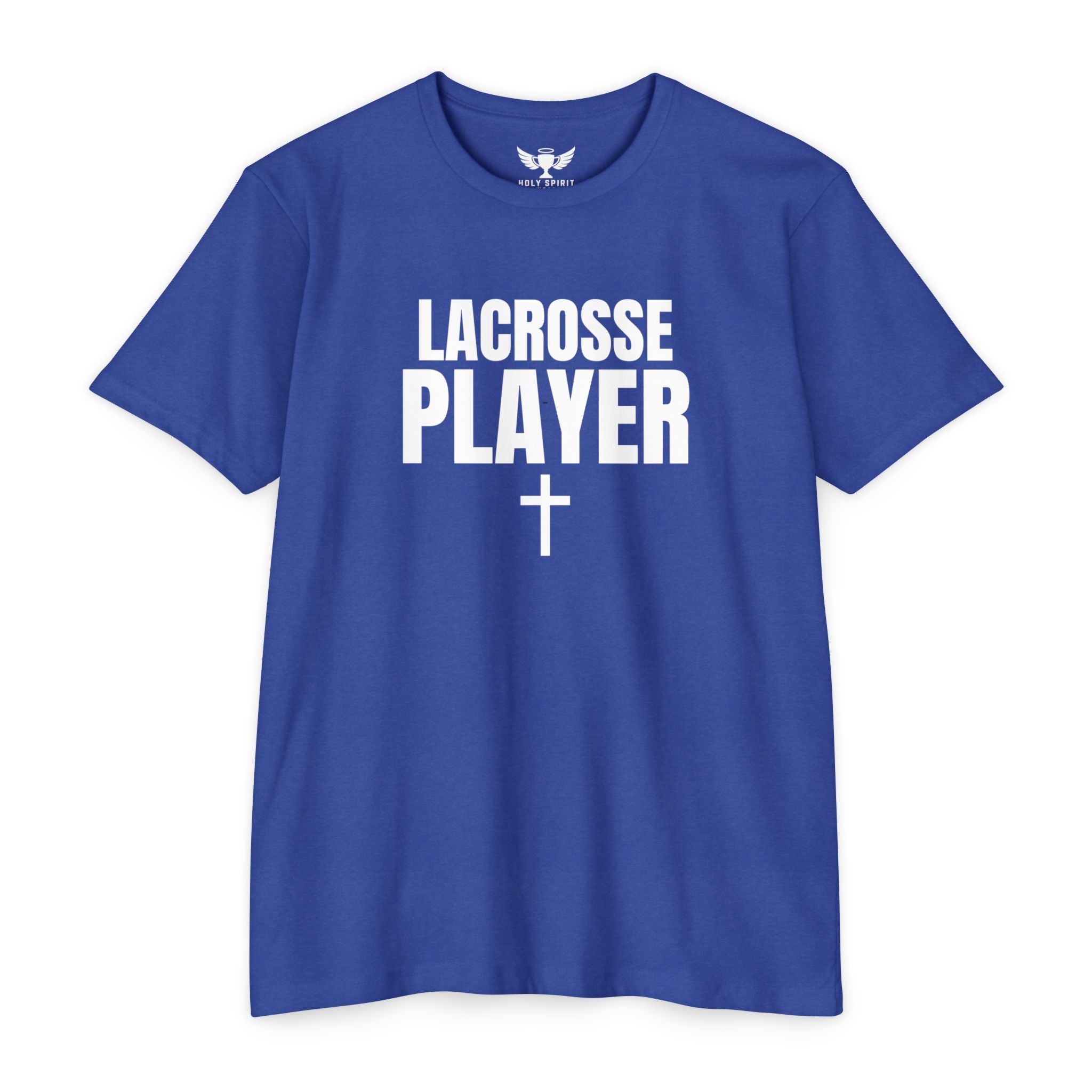Lacrosse Player T‑Shirt with Cross — Custom Name & Number