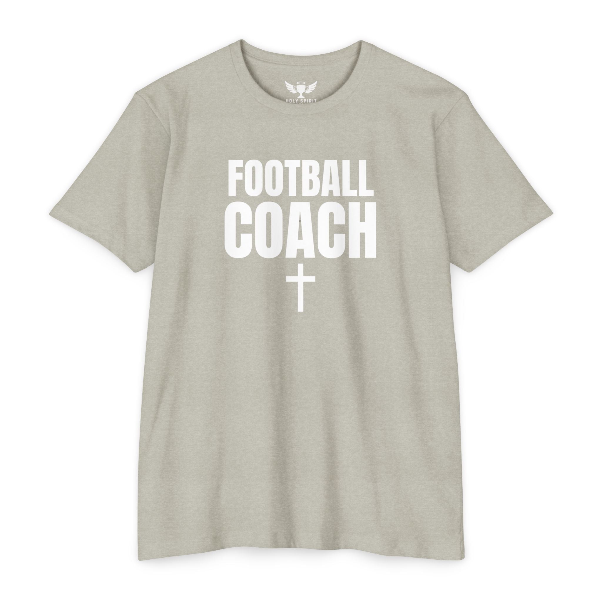 Football Coach T-Shirt — Personalized Back Name & Number, Christian Cross Design