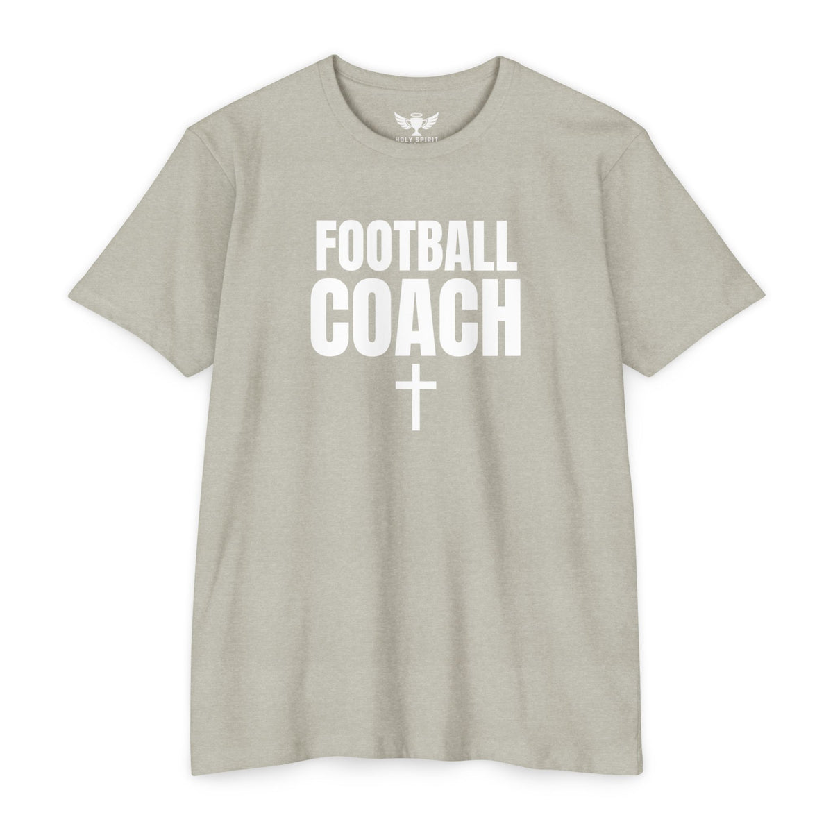 Football Coach T-Shirt — Personalized Back Name & Number, Christian Cross Design