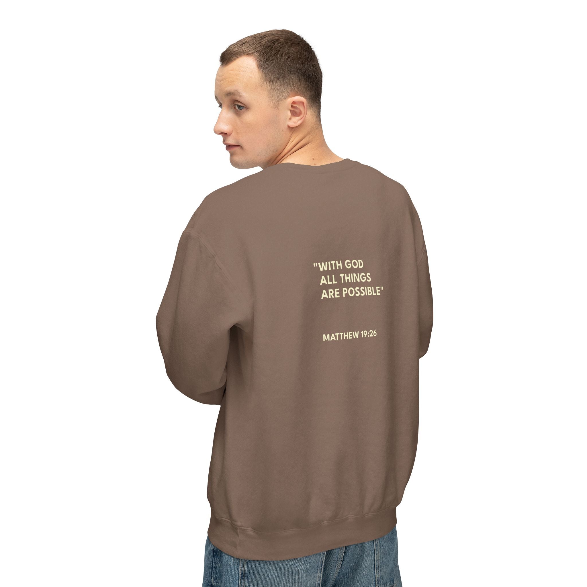 Matthew 19:26 Text Logo Crewneck Sweatshirt